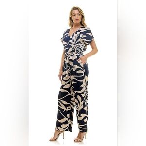Women's Luxology Short Sleeve Belted Satin Jumpsuit